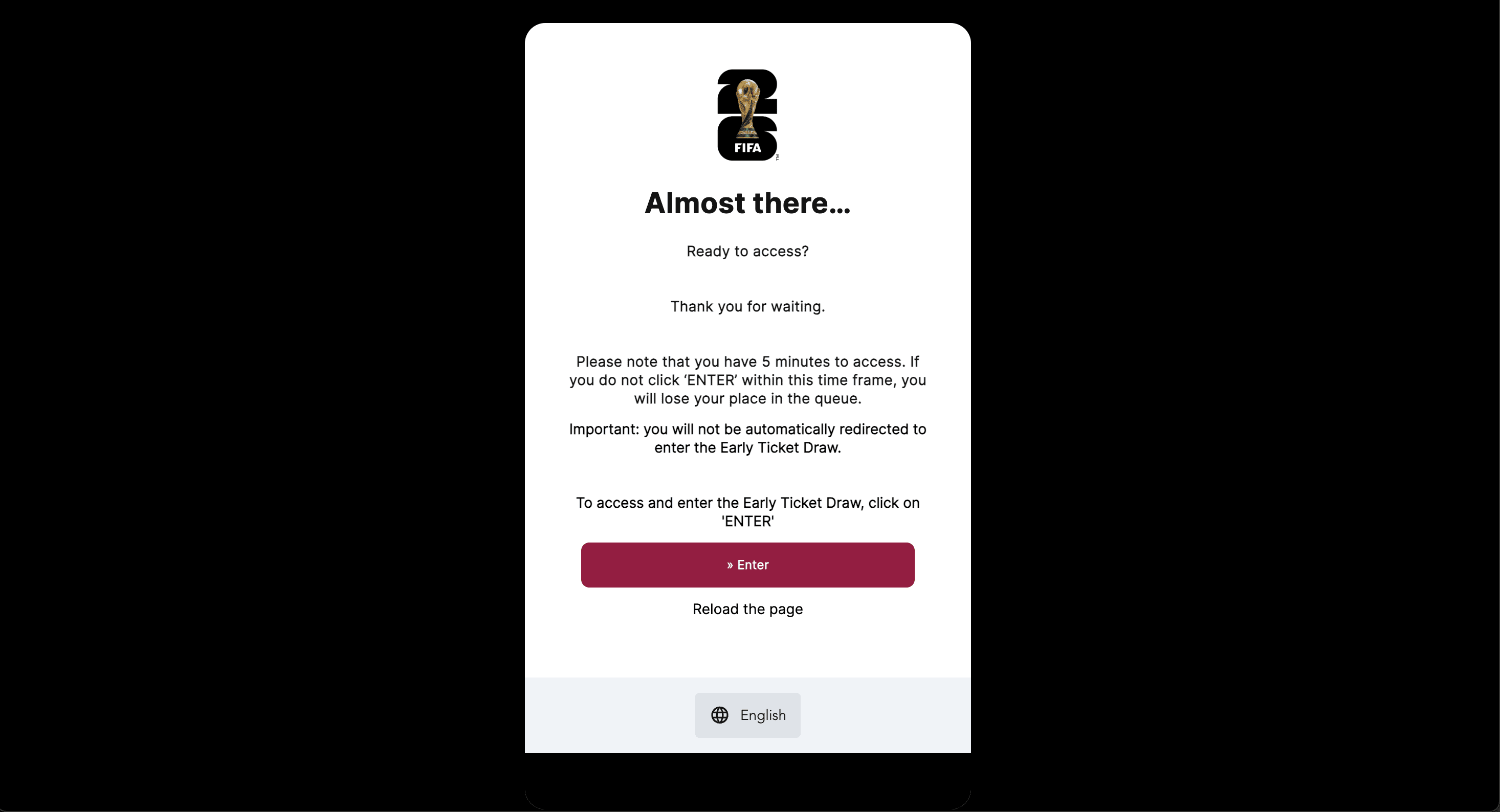 A screenshot of the page after the queue, with a prominent "Enter" button