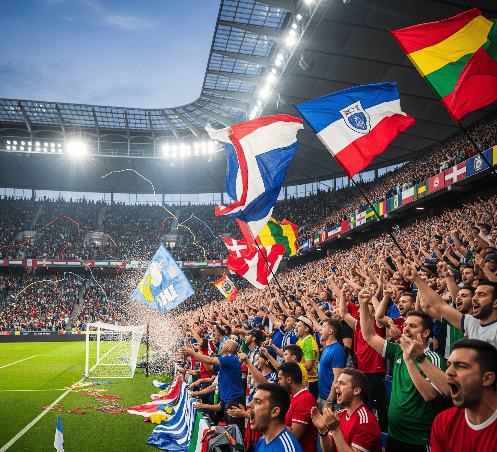 Packed World Cup stadium with cheering fans